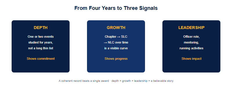 How a four-year FBLA record converts into three application signals